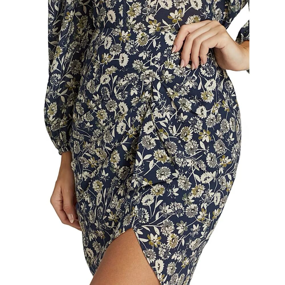 THE WESTSIDE Zuri Mini Skirt Womens Medium Draped Ruffle Navy Floral Cotton Chic